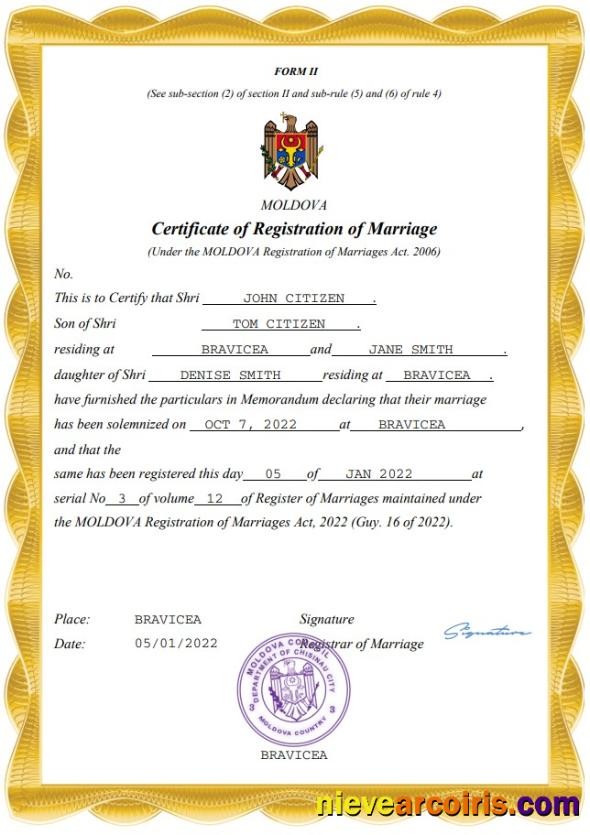 Moldova marriage certificate